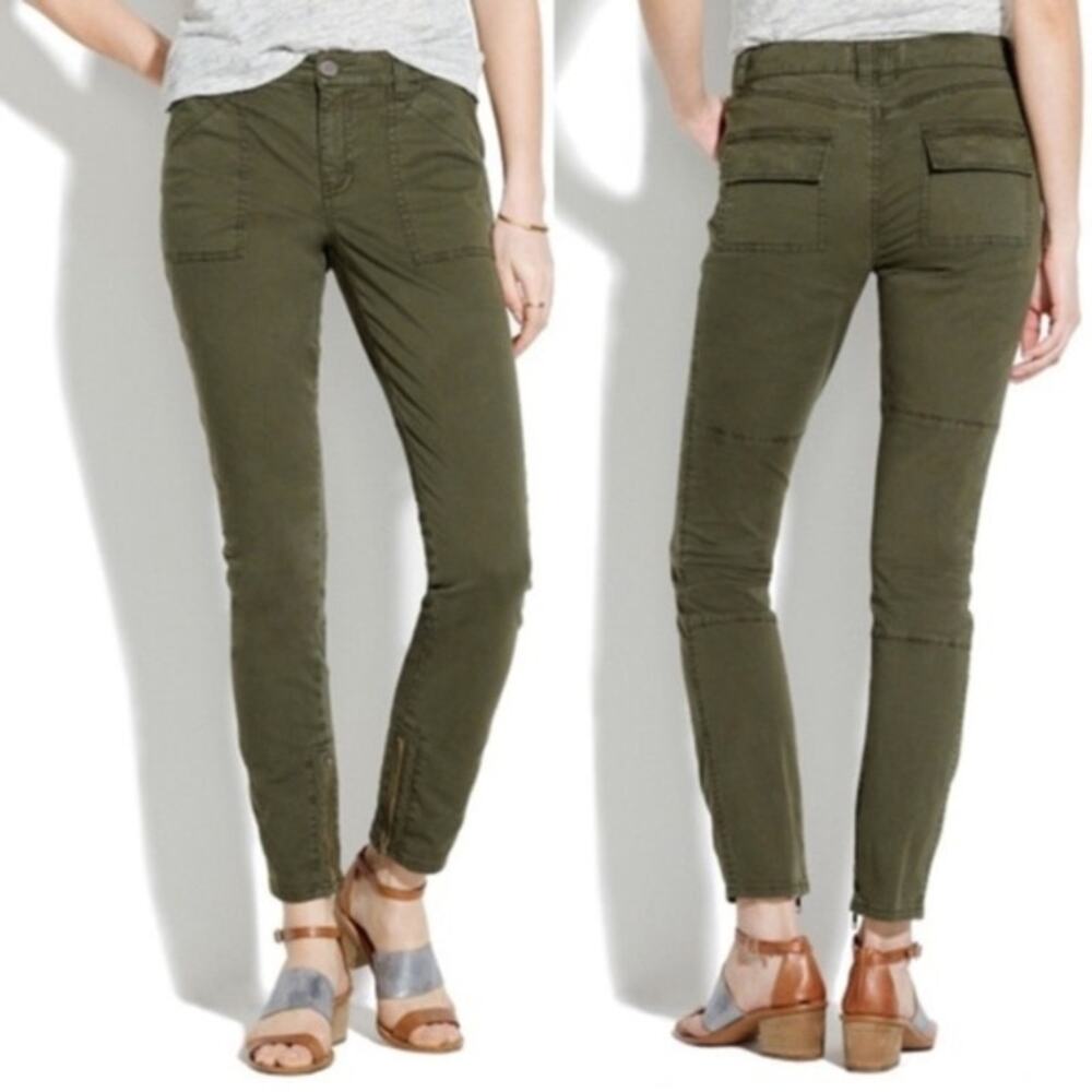 Madewell Skinny Fatigues Moss Army Green Ankle Zip Cargo Chino Pants sz 27